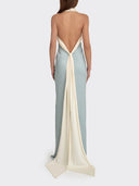 Elegant Satin Contrast Halter Neck Party Maxi Dress