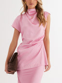 Elegant High-Neck Irregular Satin Shirt