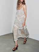 Retro Floral-Print Tiered Lace-Paneled Chiffon Maxi Dress