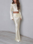 Elegant Satin Back Slit Sexy Short Sleeve Shirt