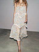Retro Floral-Print Tiered Lace-Paneled Chiffon Maxi Dress
