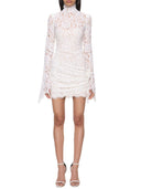 Elegant High-neck Lace Long-sleeved Mini Dress