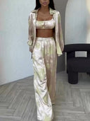 Exquisite Satin Gradient Print Wide-leg Pants
