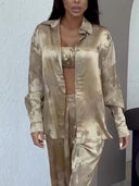 Exquisite Strapless Satin Gradient Print Long-sleeved Shirt