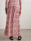Exquisite Pleated Floral Print Stretch Knit Slit Skirt