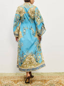 Unique Effortless Floral Print Cuffs Waist Drawstring Loose Shirt Silhouette Dress