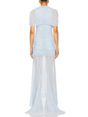 Elegant Ruched Sheer Panel Short-Sleeve Maxi Dress
