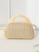 Straw and wood patchwork handbag