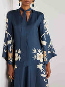 Vintage Floral Print Neckline Flowy Maxi Dress