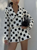 Exquisite Crochet Grid Pattern High-Waisted Shorts