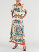 Exquisite Botanical Print Contrast Trim Shirt