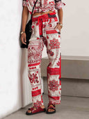 Casual Ethnic Floral Print Drawstring Wide-leg Pants