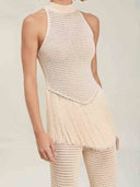 Exquisite Stand Collar Knitted Fringe Top