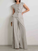 Elegant Striped Print Belted Top