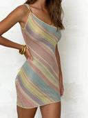 Elegant Striped One Shoulder Stretch Mini Dress