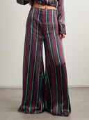 Exquisite Satin Stripe Print Flared Pants