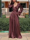 Elegant Satin Suit Wide-leg Pants