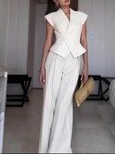 Casual High-Waisted Pleated With Pockets Wide-Leg Pants