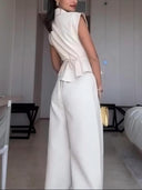 Casual High-Waisted Pleated With Pockets Wide-Leg Pants