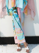 Unique Oil Painting Coconut Tree Print Wide Leg Pants