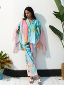 Unique Oil Painting Coconut Tree Print Wide Leg Pants