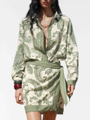Retro Cashew Flower Print Wrap-around Short Skirt