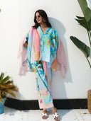 Unique Oil Painting Coconut Tree Print Wide Leg Pants