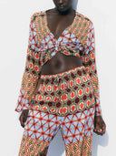 Retro Vitality Folk Style Printed Twisted Short Shirt