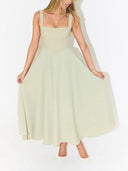 Elegant Sling Square Collar Large Swing MidI Dress