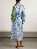 Unique Deep Sea Floral Print Single Breasted Midi Shirt Dress
