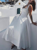 Elegant Sling Square Collar Large Swing MidI Dress
