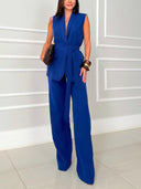 Elegant pocket wide-leg pants