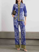 Retro Bohemian Floral Print Satin Pants