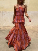 Casual Retro Folk Style Printed Layered Skirt