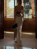 Unique Design Black And White Contrast Color Dress