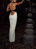 Unique Design Black And White Contrast Color Dress