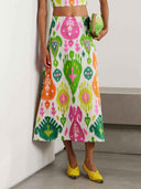 Vibrant Ikat Print High-Waist Midi Skirt