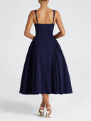 Elegant Retro Square Neck Slim Midi Dress