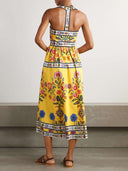Unique Satin Floral Print Racerback With Pockets Midi Dress