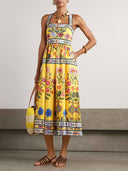 Unique Satin Floral Print Racerback With Pockets Midi Dress