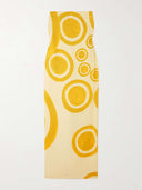 Elegant Off-Shoulder Circle Print Double-Crepe Maxi Dress