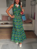 Retro Casual Geometric Print Flared Skirt