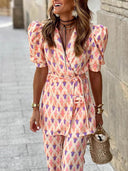 Fresh Colors Print Elastic Waist Flare Pants