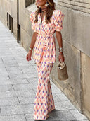 Fresh Colors Print Elastic Waist Flare Pants