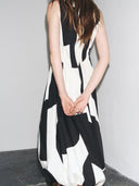 Elegant Classic Contrast Color Lantern Maxi Dress