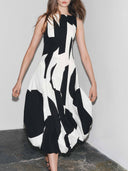 Elegant Classic Contrast Color Lantern Maxi Dress