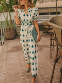 Casual Fashion Geometric Print Lace-Up Jumpsuit