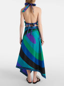 Retro Irregular Satin Print Halter Neck Lace-Up Tank Top