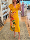V-neck Pleated Print Dress