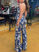 Printed Lace-Up Vest And Pants Suit-Pants